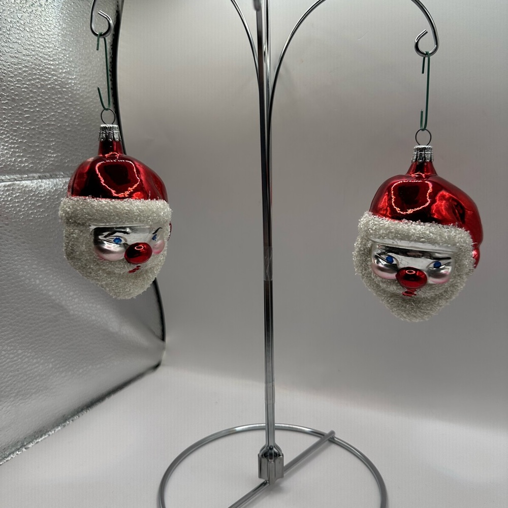 Pair of vintage glass Santa ornaments Czechoslovakia